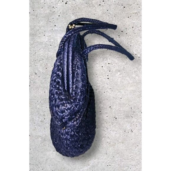 VINTAGE MANTESSA BLUE STRAW HINGED PURSE Hand Mase In JAPAN - Picture 7 of 11